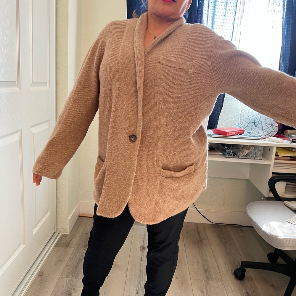 J.Crew Wool Alpaca Blend Open Front Cardigan Sweater XL | Camel Brown - Picture 11 of 14